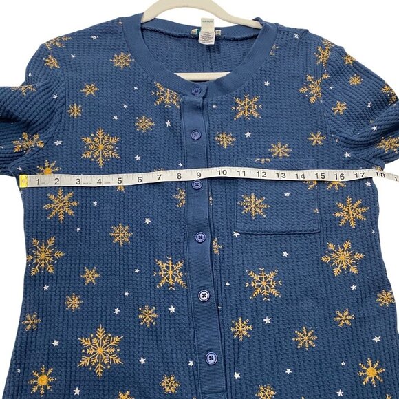 Sundance Blue Snowflake Print One-Piece Pajama Suit waffle knit Ribbed Size L - Picture 9 of 11